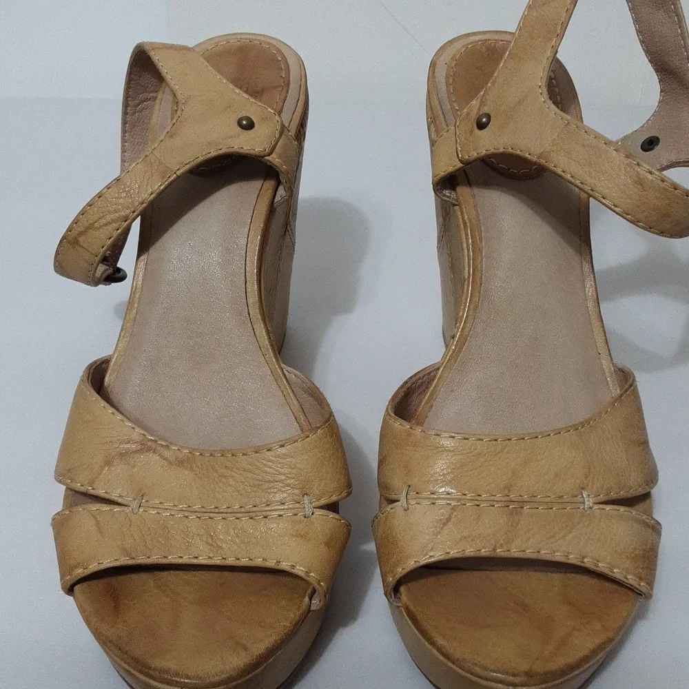 Frye Cognac Leather Platform Sandal with Ankle Strap